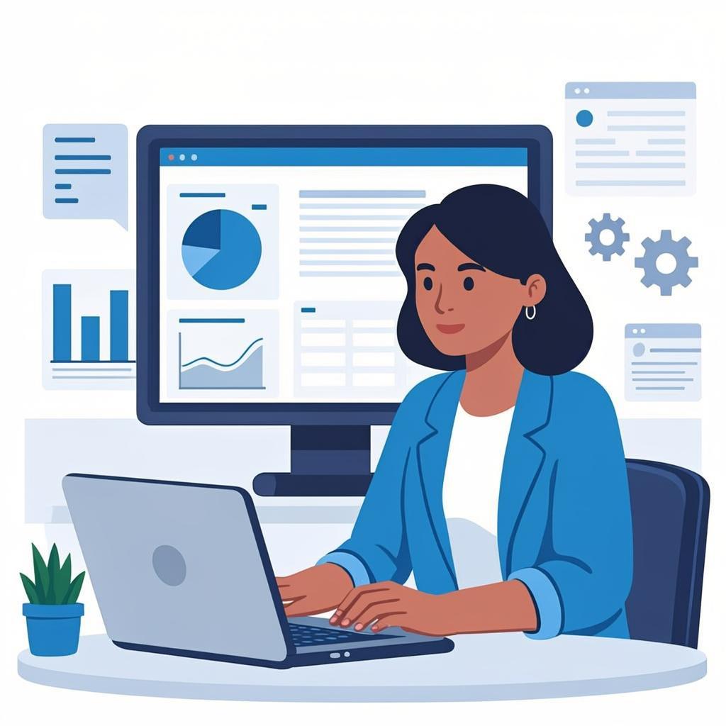 Technology consultant working on a laptop